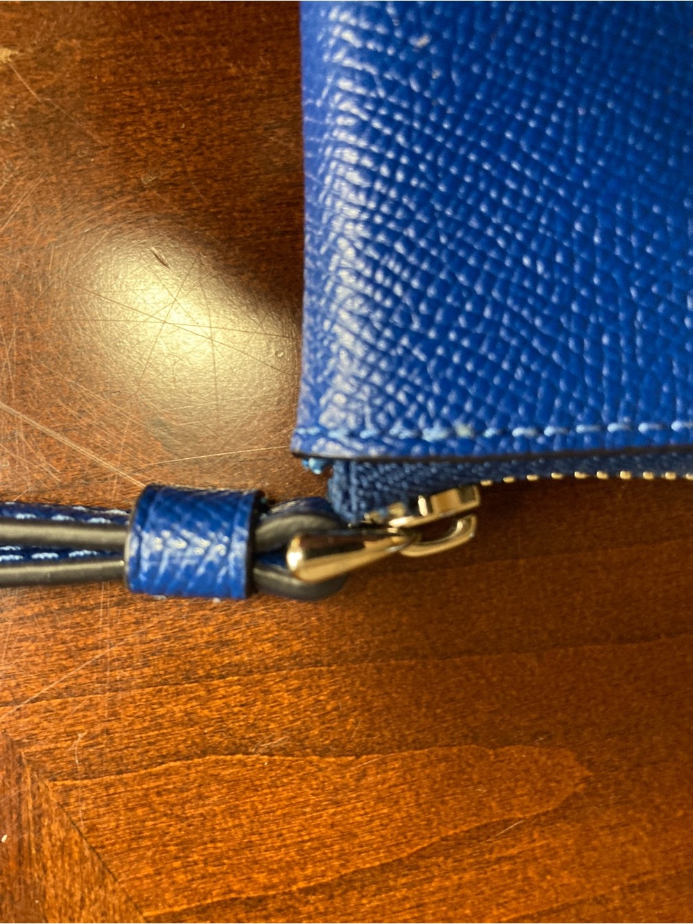 Coach Corner Zip Wristlet F58032 True Blue Crossgrain Leather Silver-Tone Logo - Picture 5 of 10